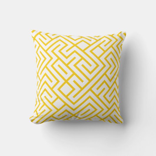 Minimalist Maze Lines Yellow Pattern クッション (正面)