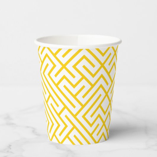 Minimalist Maze Lines Yellow Pattern 紙コップ (左)