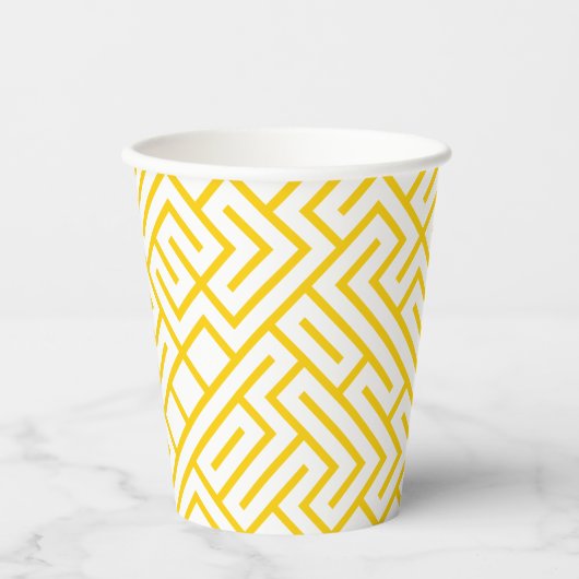 Minimalist Maze Lines Yellow Pattern 紙コップ (正面)