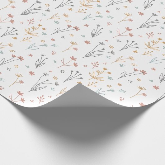 Minimalist Meadowcore Neutral Wildflowers Pattern ラッピングペーパー (角)