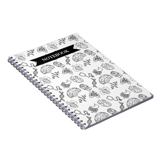 Minimalist Medical Doodles Pattern Spiral Notebook ノートブック (右側)