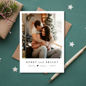 Minimalist Merry and Bright Newlywed Photo シーズンカード