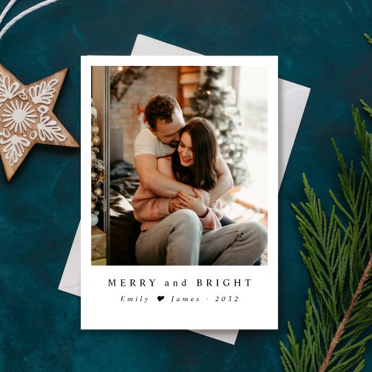 Minimalist Merry and Bright Newlywed Photo シーズンカード