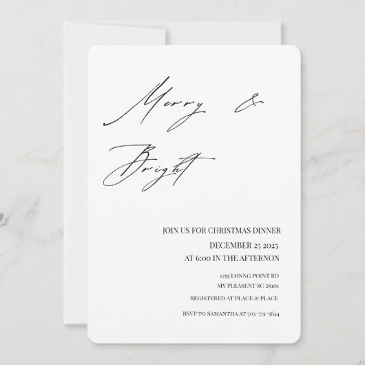 Minimalist Merry & Bright Christmas Dinner  招待状 (正面)