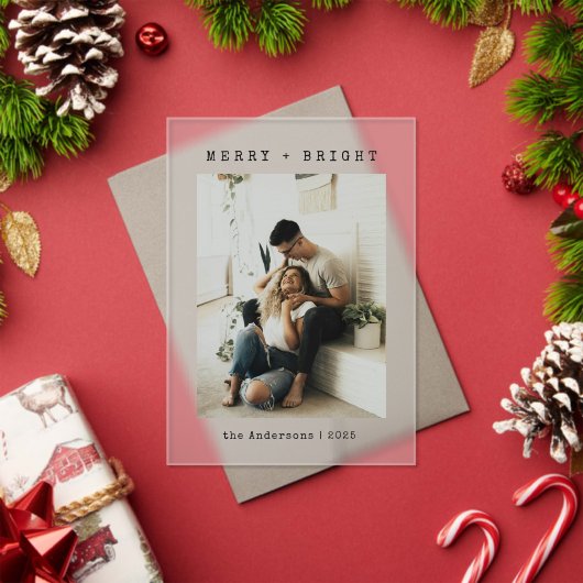 Minimalist Merry & Bright Photo Christmas Card アクリル招待状 (インサイチュ (クリスマス))