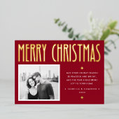Minimalist Merry Christmas modern retro deep red 箔シーズンカード (立ち正面)