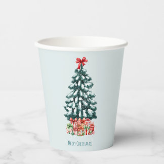 Minimalist Merry Christmas Snowy Pine Tree 紙コップ