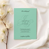 Minimalist mint green monogram initials wedding  招待状