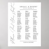 Minimalist Modern 12 Tables Wedding Seating Chart ポスター (正面)