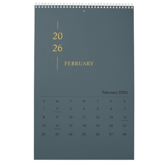 Minimalist Modern 2026 Wall Calendar カレンダー (2月 2026)