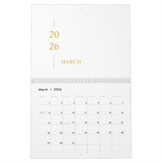 Minimalist Modern 2026 Wall Calendar カレンダー (3月 2026)