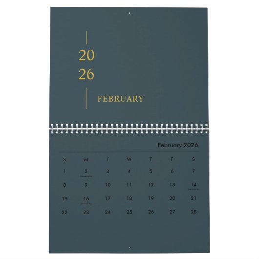 Minimalist Modern 2026 Wall Calendar カレンダー (2月 2026)