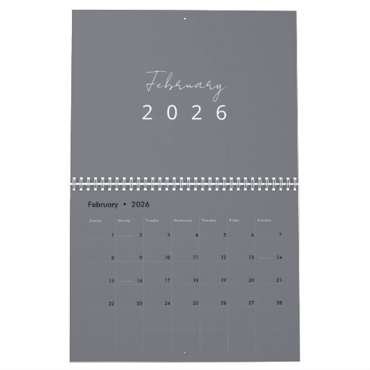 Minimalist Modern 2026 Wall Calendar カレンダー (2月 2026)