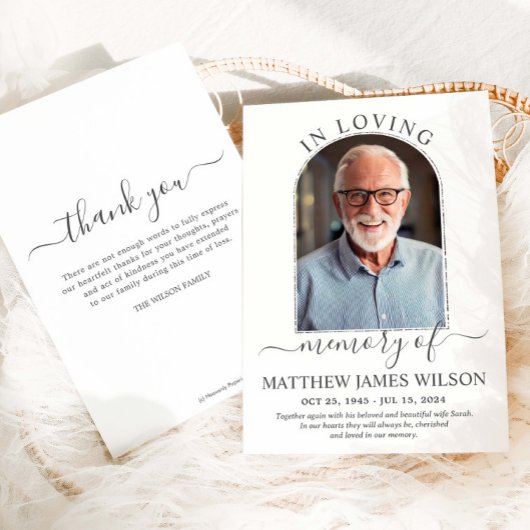 Minimalist Modern Arch Photo Funeral Memorial サンキューカード
