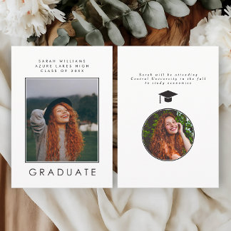 Minimalist Modern B&W Graduation Announcement Card 案内状