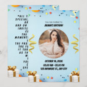 Minimalist Modern Birthday Party Card 招待状 (正面/裏面)