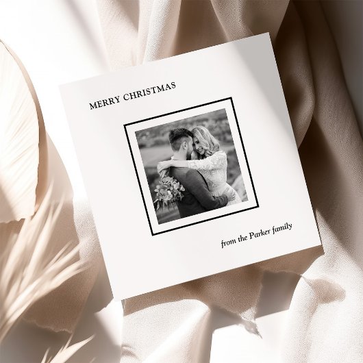 Minimalist Modern Black and White Photo Christmas シーズンカード