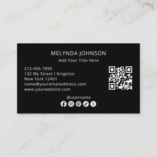 Minimalist Modern Black QR Code Social Media 名刺 (裏面)