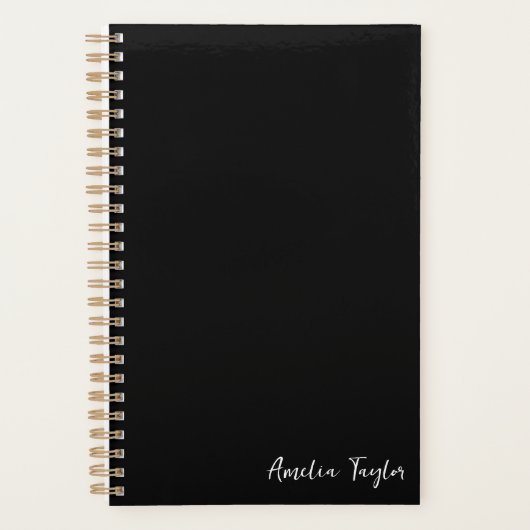 Minimalist Modern Black Script Name Aesthetic Chic プランナー手帳 (正面)