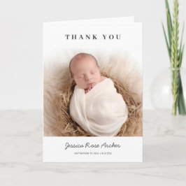 Minimalist Modern Black Typography Baby Photo サンキューカード