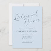 Minimalist Modern Blue Script Rehearsal Dinner 招待状 (正面)