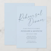 Minimalist Modern Blue Script Rehearsal Dinner 招待状 (正面/裏面)