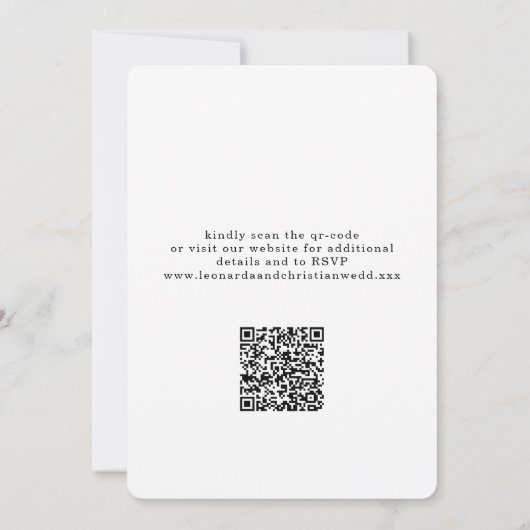 Minimalist Modern Blush Pink QR Code Wedding 招待状 (裏面)