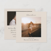 Minimalist Modern Boho Beige Square Photo Wedding セーブザデート (正面/裏面)