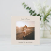 Minimalist Modern Boho Beige Square Photo Wedding セーブザデート (スタンド正面)