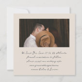 Minimalist Modern Boho Beige Square Photo Wedding セーブザデート (裏面)