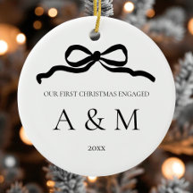Minimalist Modern Bow First Christmas Engaged
