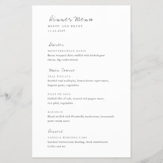 Minimalist Modern Budget Wedding Menu チラシ (正面)