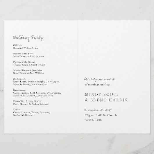 Minimalist Modern Catholic Budget Wedding Program チラシ (正面)
