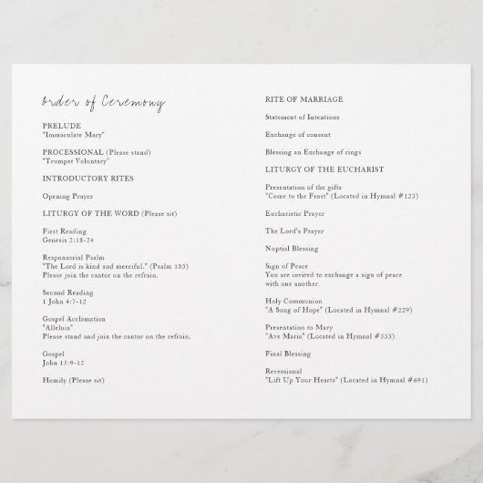 Minimalist Modern Catholic Budget Wedding Program チラシ (裏面)