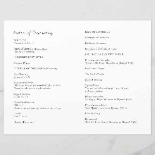 Minimalist Modern Catholic Wedding Program (裏面)