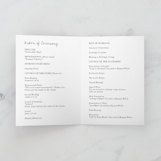 Minimalist Modern Catholic Wedding Program プログラム (内部)