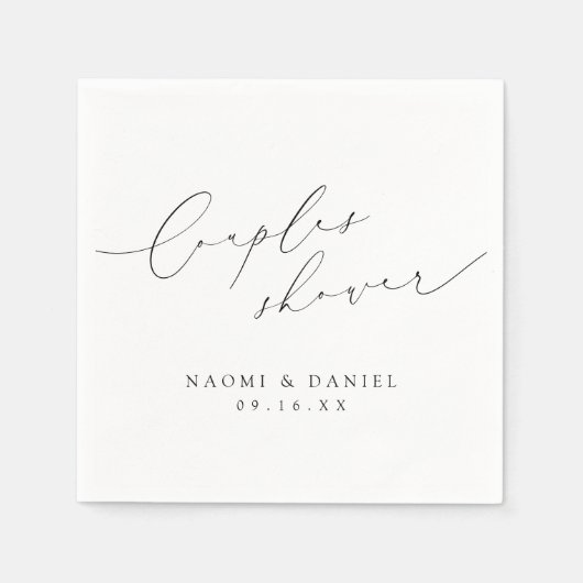 Minimalist Modern Chic Script Couples Shower スタンダードカクテルナプキン (正面)