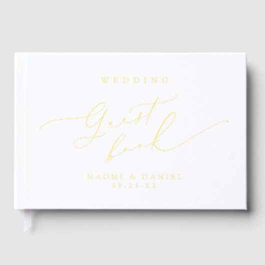 Minimalist Modern Chic Script Elegant Wedding ゲストブック (正面)