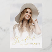 Minimalist Modern Chic Script Photo Graduation 箔招待状 (正面)