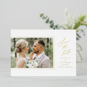 Minimalist Modern Chic Script Photo Save The Date 箔招待状 (立ち正面)