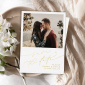 Minimalist Modern Chic Script Photo Save The Date 箔招待状