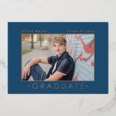 Minimalist Modern Chic Two Photo Grad Announcement 箔シーズンカード (正面)