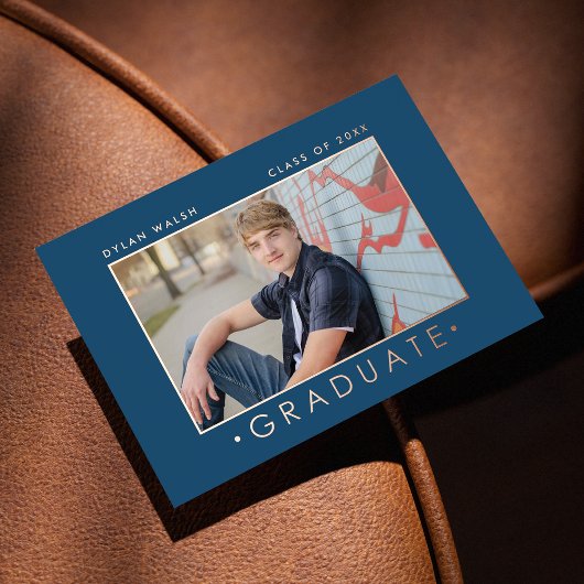 Minimalist Modern Chic Two Photo Grad Announcement 箔シーズンカード