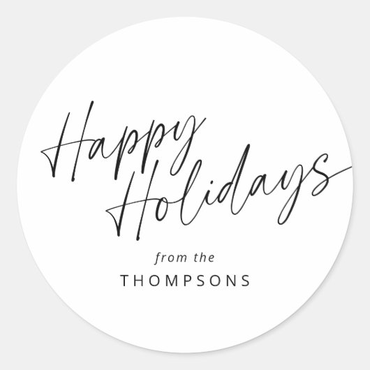 Minimalist Modern Christmas Script Happy Holidays ラウンドシール (正面)