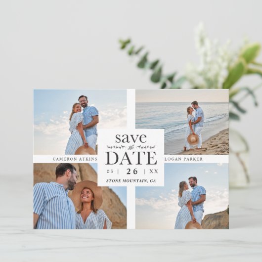 Minimalist Modern Collage 4 Custom Photos Wedding (スタンド正面)