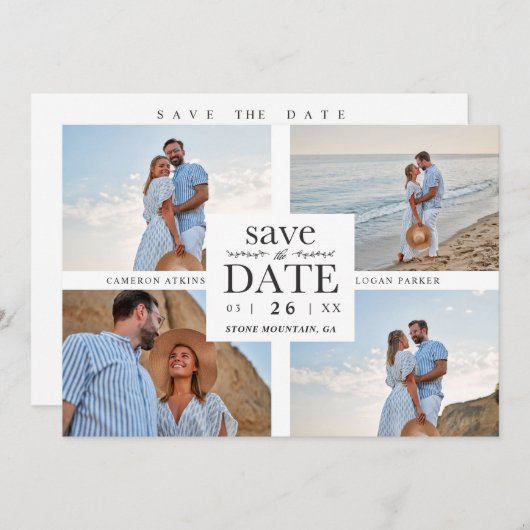 Minimalist Modern Collage 4 Custom Photos Wedding (正面/裏面)