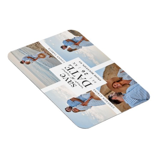 Minimalist Modern Collage 4 Custom Photos Wedding マグネット (右側)