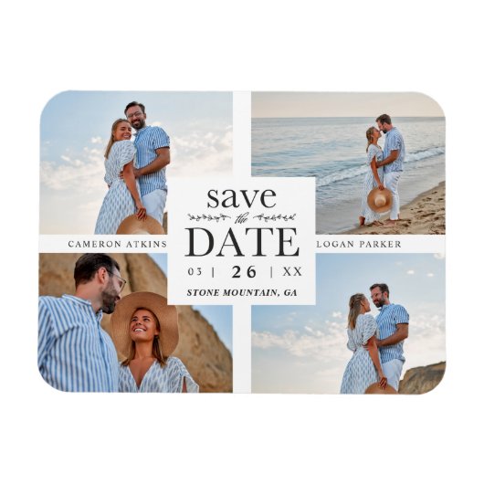 Minimalist Modern Collage 4 Custom Photos Wedding マグネット (横)