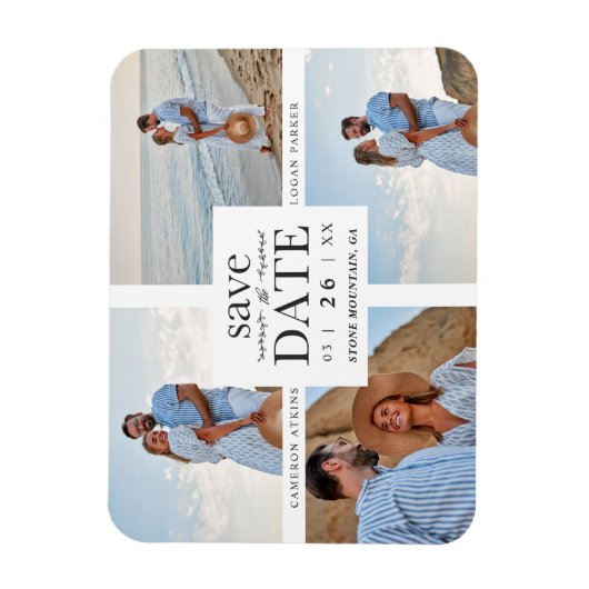 Minimalist Modern Collage 4 Custom Photos Wedding マグネット (縦)