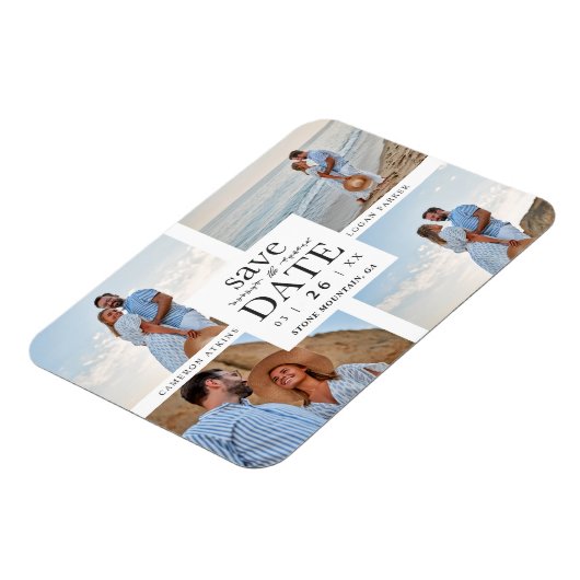 Minimalist Modern Collage 4 Custom Photos Wedding マグネット (左側)